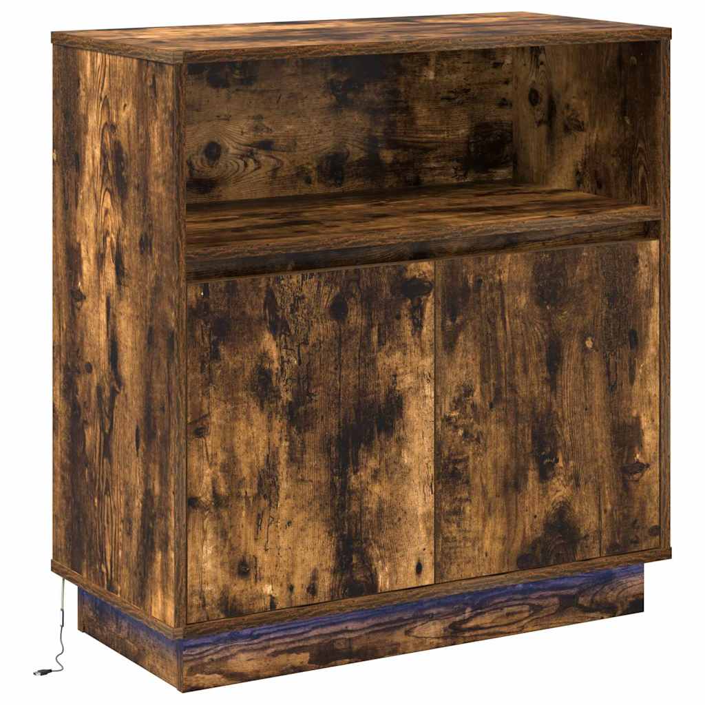 LED Sideboard Gerookt eiken 71 x 34,5 x 75 cm Bewerkt hout is nu te koop bij PeponiXL, paradijselijk wonen!