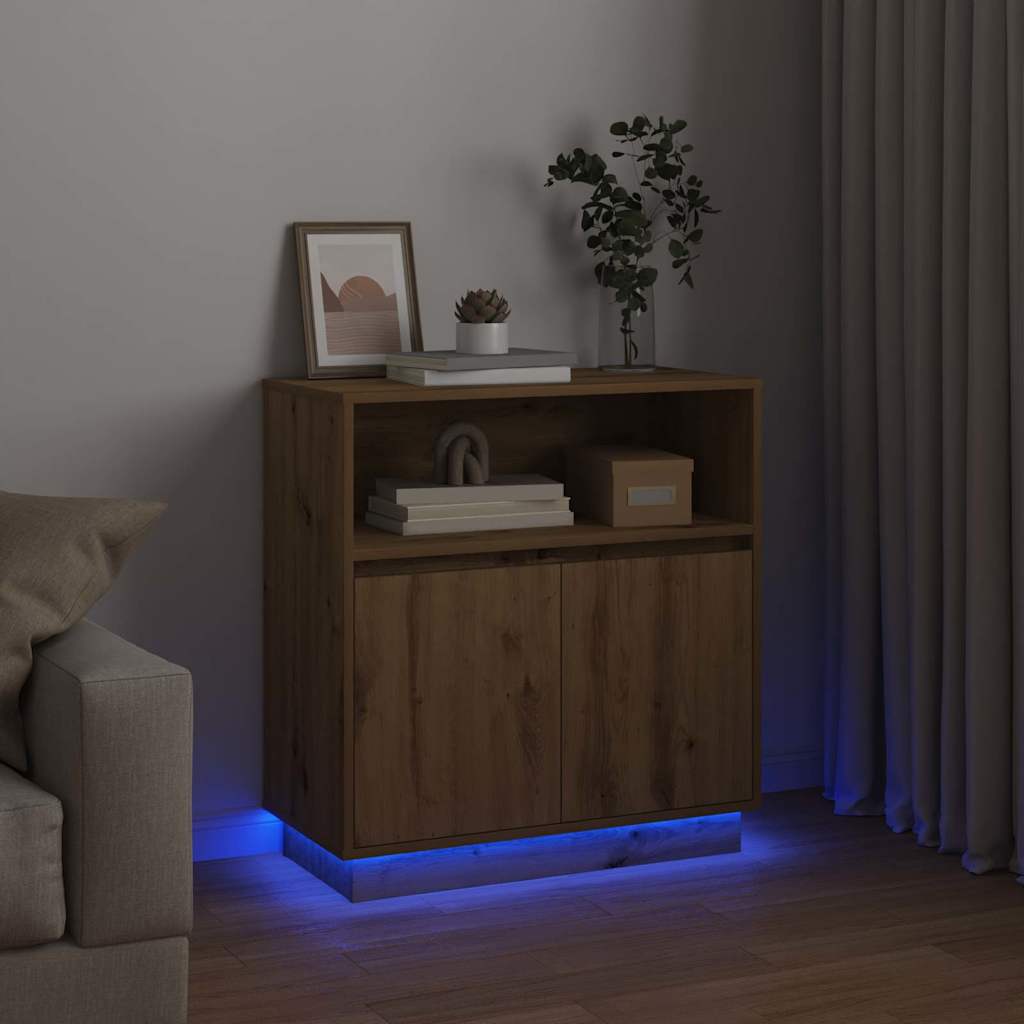 LED Sideboard Artisan Eiken 71 x 34,5 x 75 cm Bewerkt hout is nu te koop bij PeponiXL, paradijselijk wonen!
