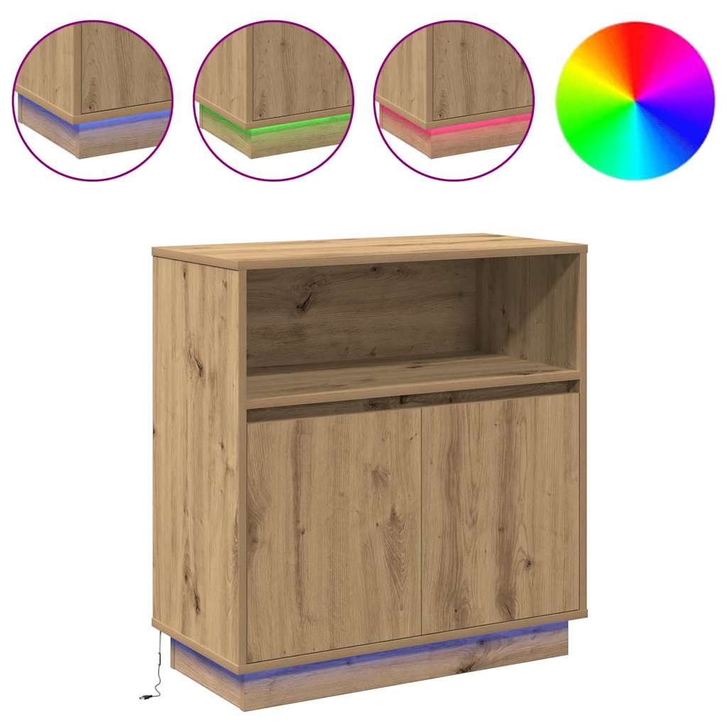 LED Sideboard Artisan Eiken 71 x 34,5 x 75 cm Bewerkt hout is nu te koop bij PeponiXL, paradijselijk wonen!