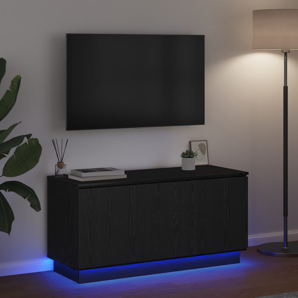 TV-kast Zwart Eiken 100 x 38 x 49 cm Bewerkt hout is nu te koop bij PeponiXL, paradijselijk wonen!