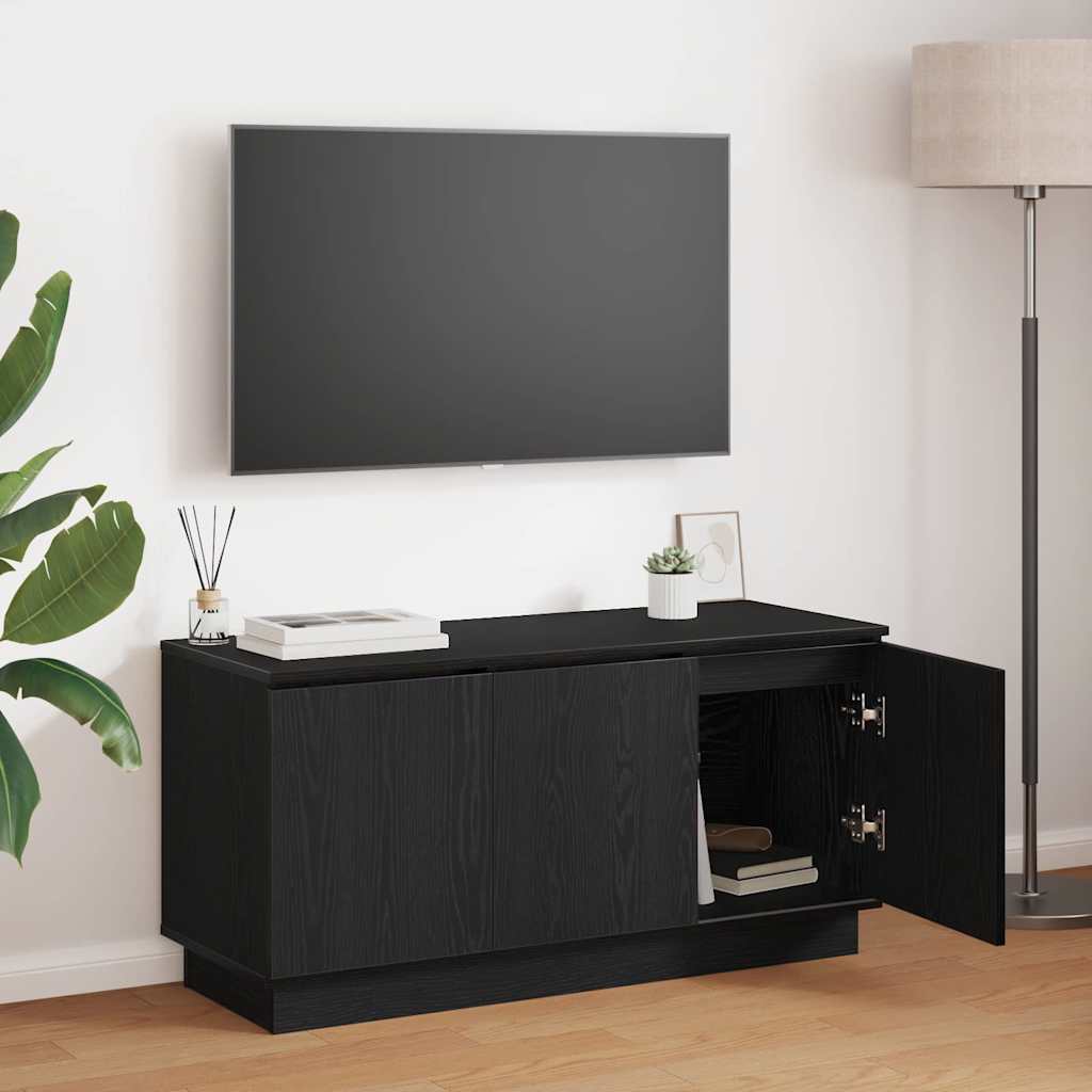 TV-kast Zwart Eiken 100 x 38 x 49 cm Bewerkt hout is nu te koop bij PeponiXL, paradijselijk wonen!