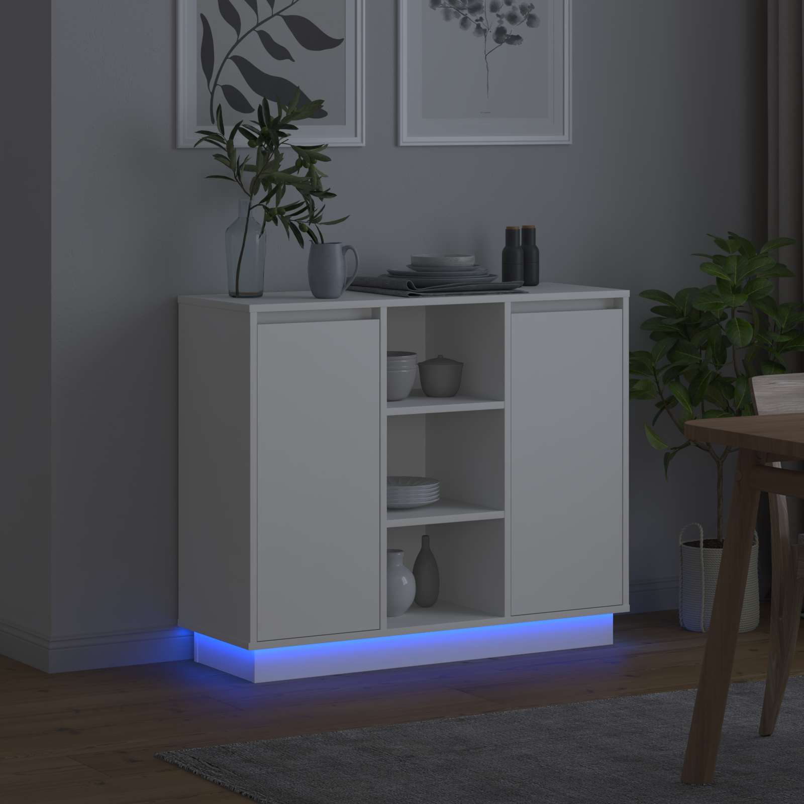 LED Sideboard Wit 90 x 32 x 75 cm Bewerkt hout is nu te koop bij PeponiXL, paradijselijk wonen!