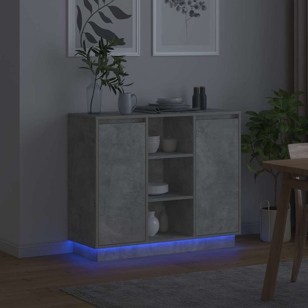 LED Sideboard Beton Grijs 90 x 32 x 75 cm Bewerkt hout is nu te koop bij PeponiXL, paradijselijk wonen!