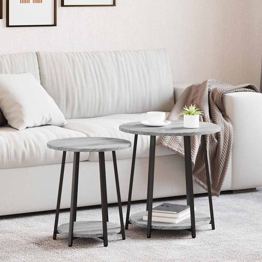Bijzettafelset met plank 2 pcs Grijs Sonoma en Zwart is nu te koop bij PeponiXL, paradijselijk wonen!