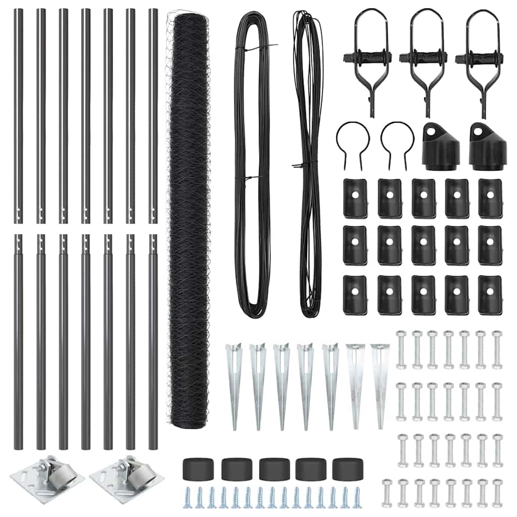 Afrasteringspaal Grijs 10 x 1,5 m (50 mm gaas) Staal en PVC is nu te koop bij PeponiXL, paradijselijk wonen!