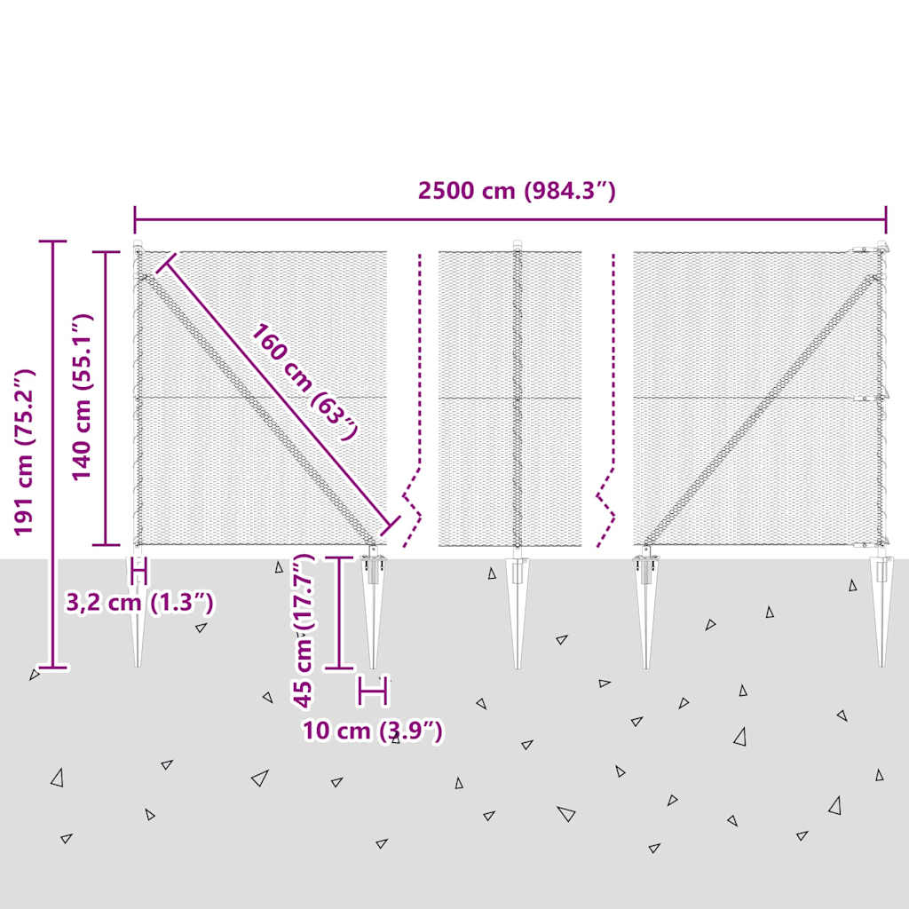 Afrasteringspaal Grijs 25 x 1,4 m (13 mm gaas) Staal en PVC is nu te koop bij PeponiXL, paradijselijk wonen!