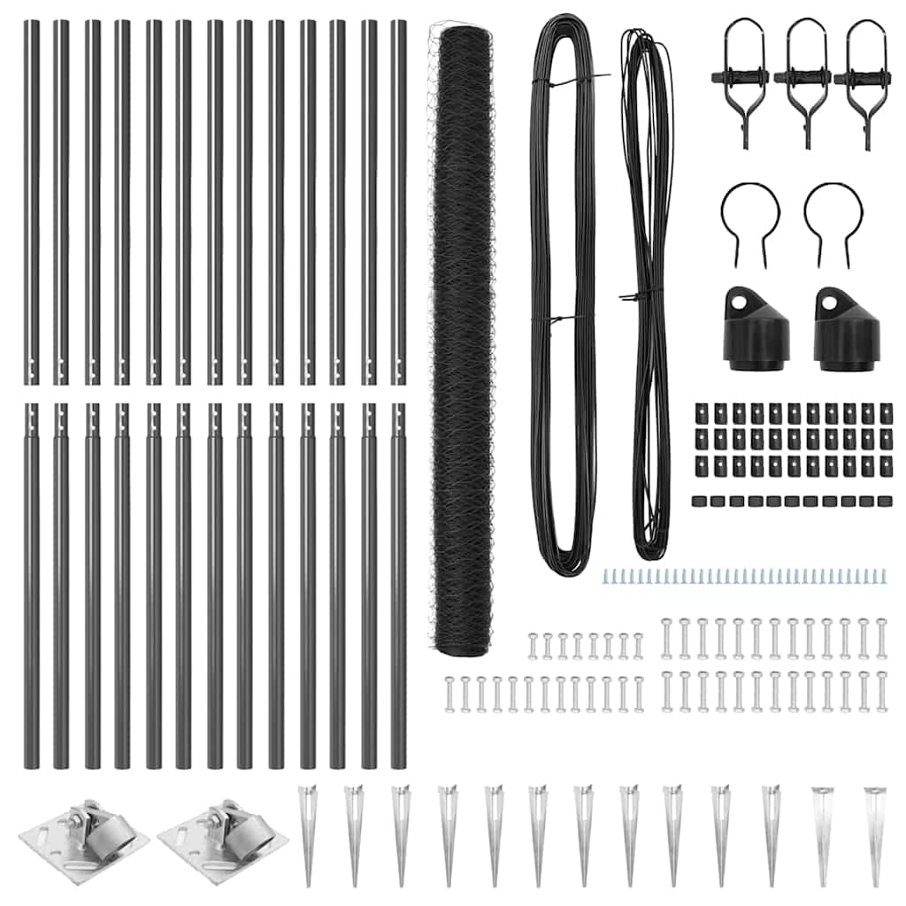 Afrasteringspaal Grijs 25 x 1,6 m (50 mm gaas) Staal en PVC is nu te koop bij PeponiXL, paradijselijk wonen!