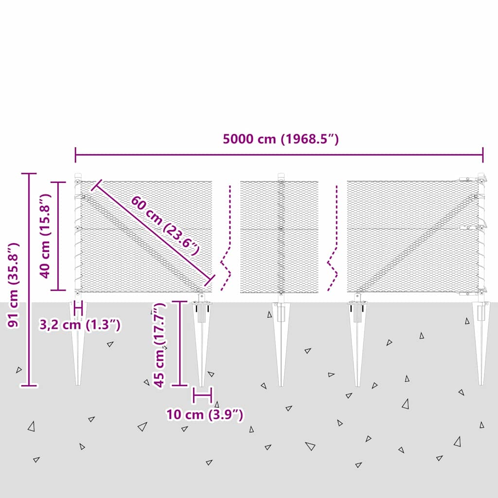 Afrasteringspaal Grijs 50 x 0,4 m (13 mm gaas) Staal en PVC is nu te koop bij PeponiXL, paradijselijk wonen!