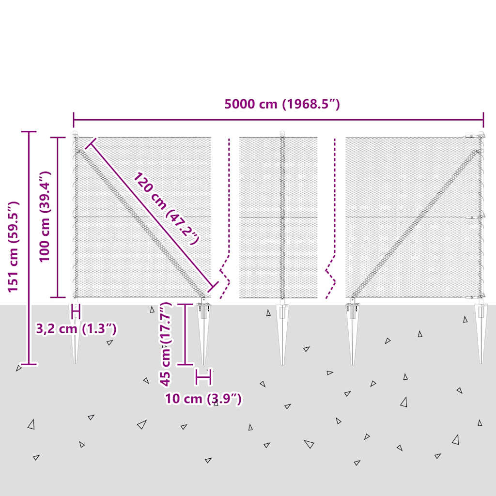 Afrasteringspaal Grijs 50 x 1 m (13 mm gaas) Staal en PVC is nu te koop bij PeponiXL, paradijselijk wonen!