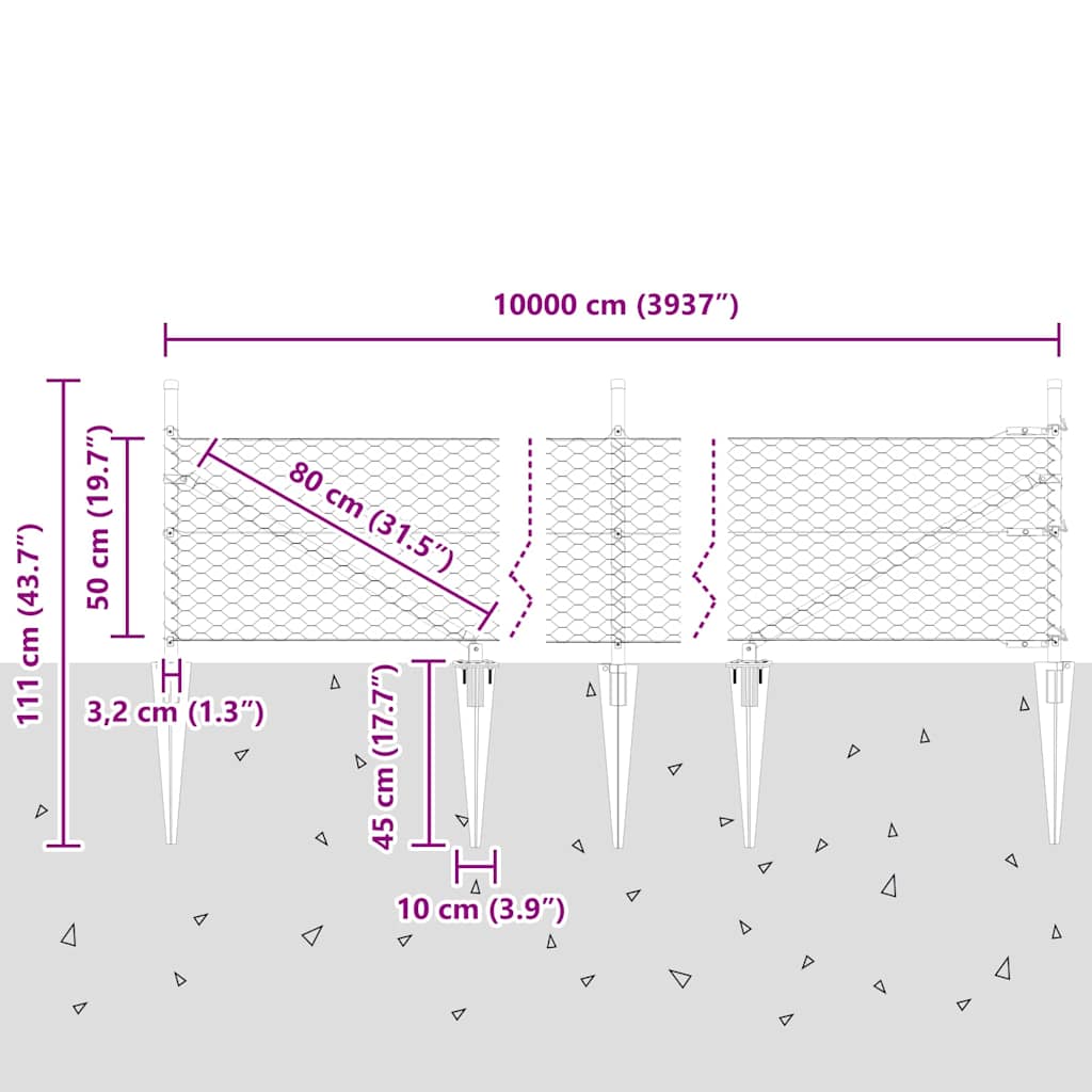 Afrasteringspaal Grijs 100 x 0,5 m (36 mm gaas) Staal en PVC is nu te koop bij PeponiXL, paradijselijk wonen!
