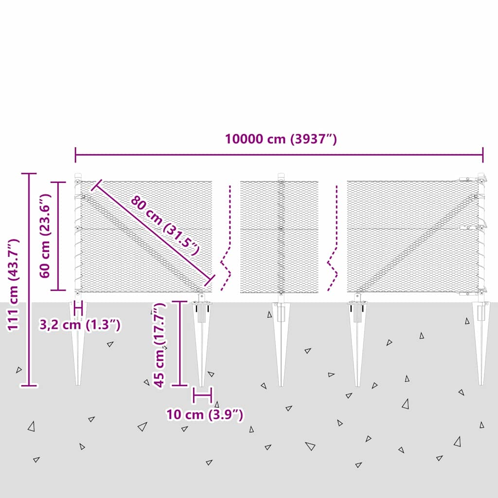 Afrasteringspaal Grijs 100 x 0,6 m (13 mm gaas) Staal en PVC is nu te koop bij PeponiXL, paradijselijk wonen!