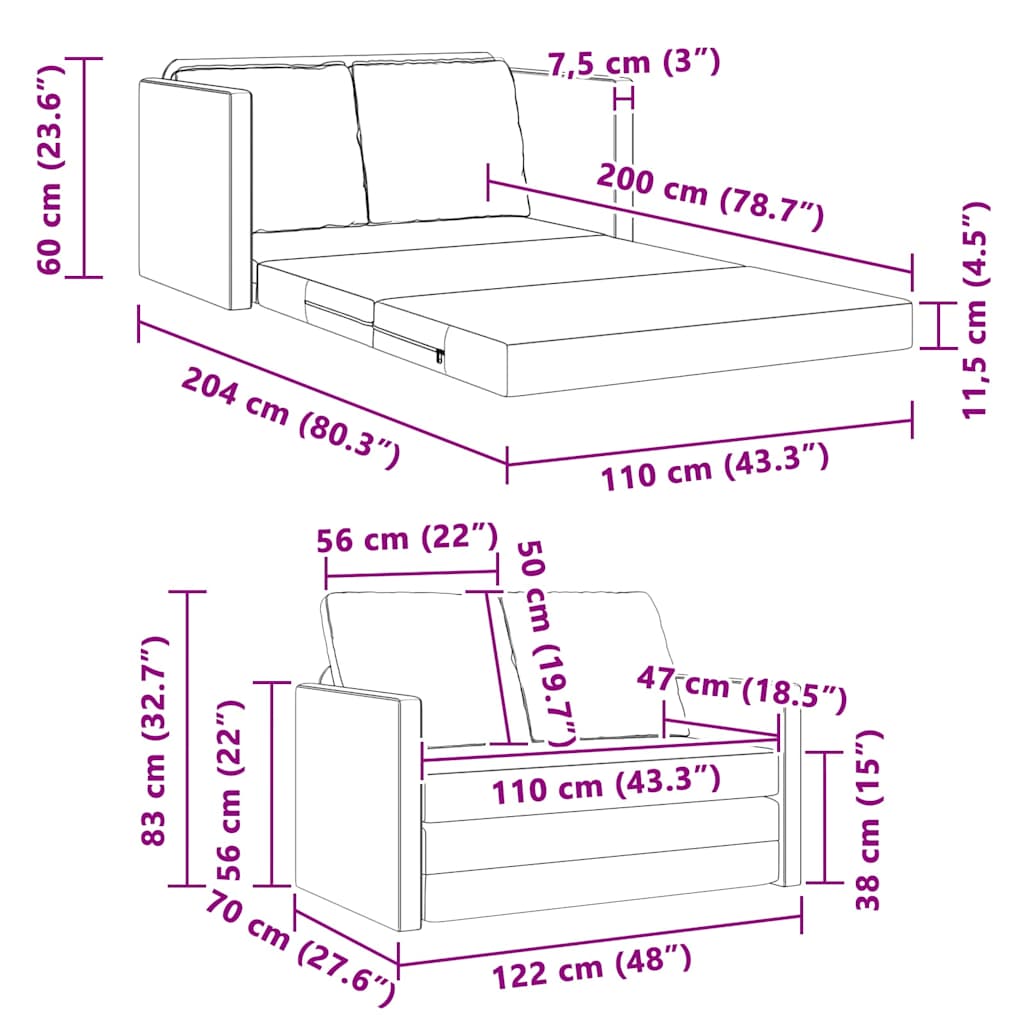 Slaapbank Crème 204 x 122 x 60 cm Fluweel is nu te koop bij PeponiXL, paradijselijk wonen!