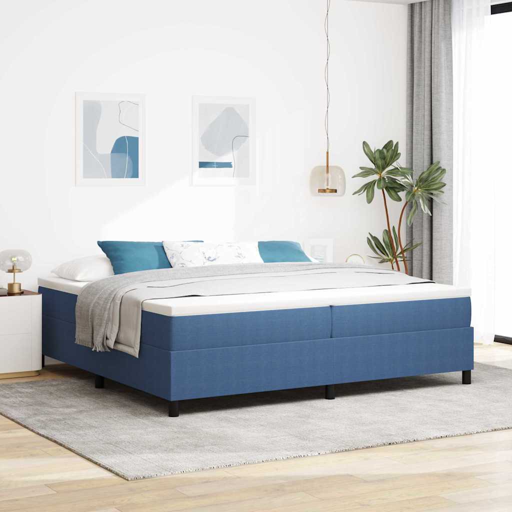 Boxspringbed Blauw en Wit 200 x 200 cm Katoen Stof is nu te koop bij PeponiXL, paradijselijk wonen!