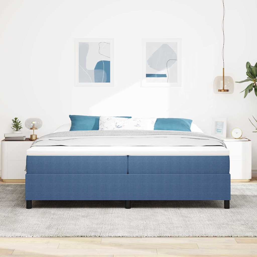Boxspringbed Blauw en Wit 200 x 200 cm Katoen Stof is nu te koop bij PeponiXL, paradijselijk wonen!