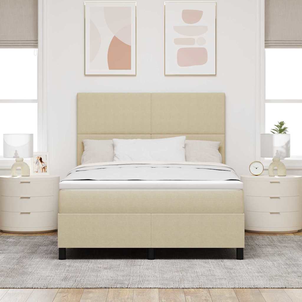 Boxspringbed Lichtgrijs en wit. 160 x 200 cm Katoen Stof