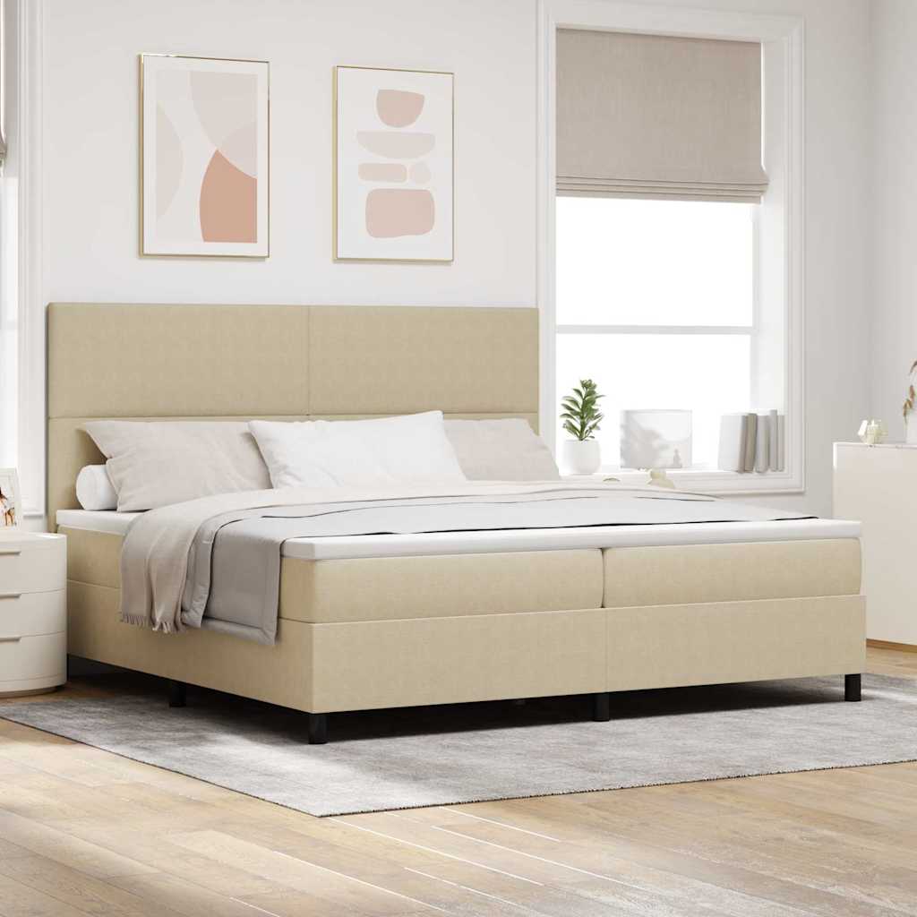 Boxspringbed Lichtgrijs en wit. 200 x 200 cm Katoen Stof is nu te koop bij PeponiXL, paradijselijk wonen!