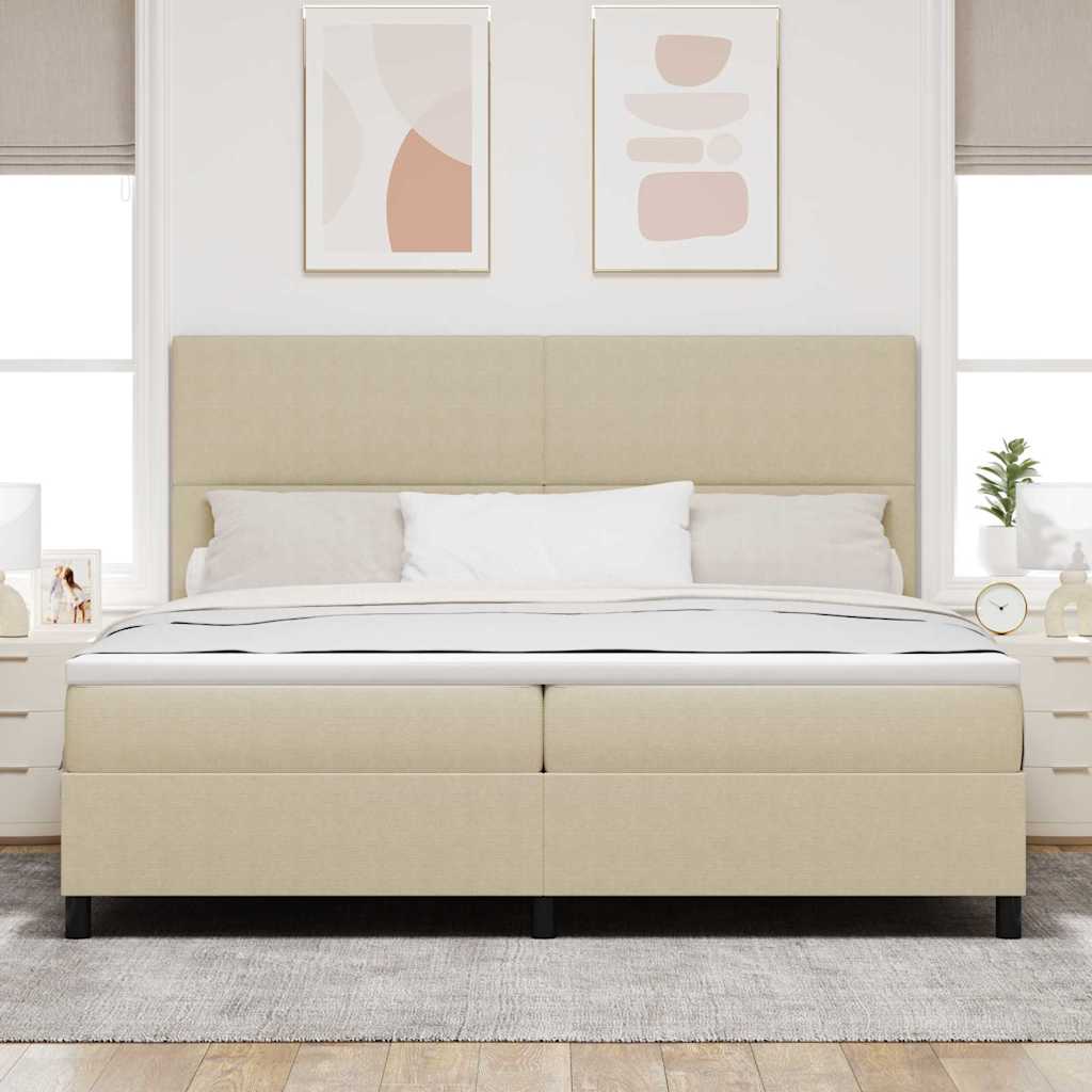 Boxspringbed Lichtgrijs en wit. 200 x 200 cm Katoen Stof is nu te koop bij PeponiXL, paradijselijk wonen!