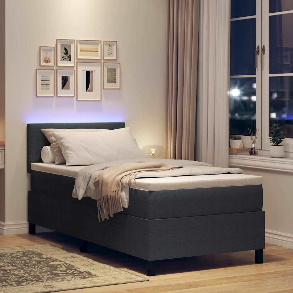 LED Box Spring Bed Donkergrijs en Wit 80 x 200 cm Katoen Stof is nu te koop bij PeponiXL, paradijselijk wonen!