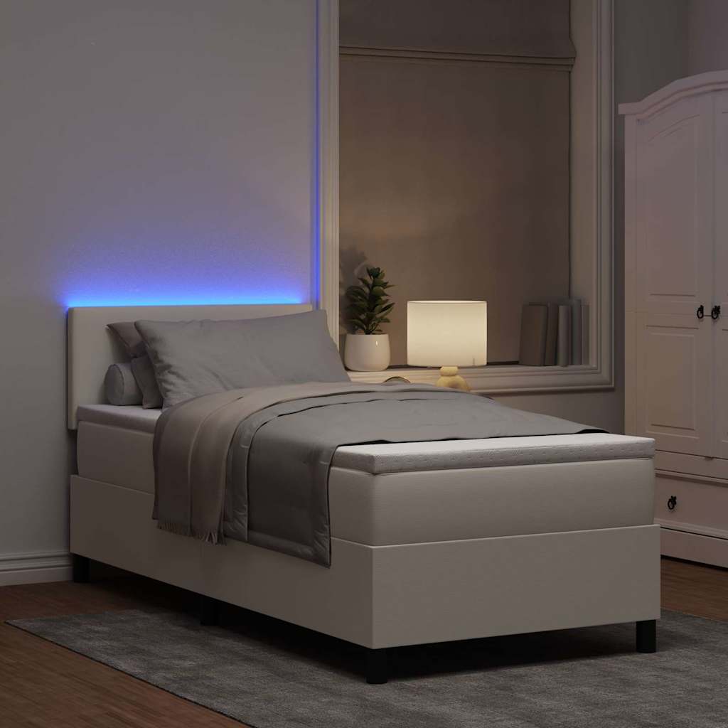 LED Box Spring Bed Crème en Wit 100 x 200 cm Katoen Stof is nu te koop bij PeponiXL, paradijselijk wonen!
