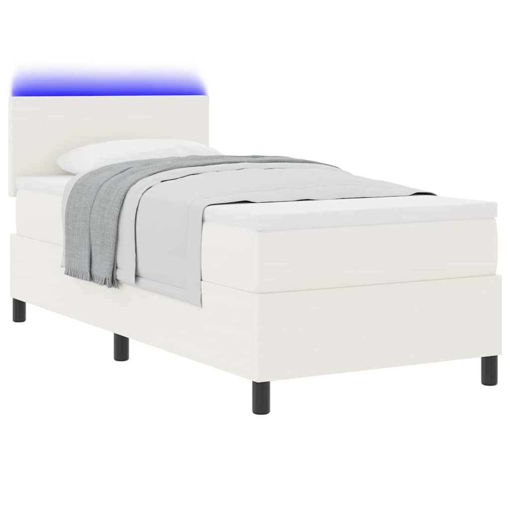 LED Box Spring Bed Crème en Wit 100 x 200 cm Katoen Stof is nu te koop bij PeponiXL, paradijselijk wonen!