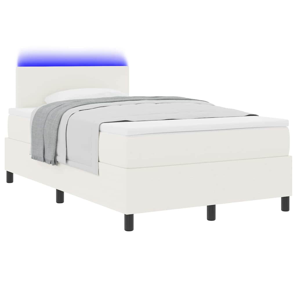 LED Box Spring Bed Crème en Wit 120 x 200 cm Katoen Stof is nu te koop bij PeponiXL, paradijselijk wonen!