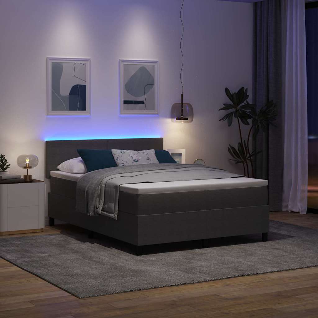 LED Box Spring Bed Lichtgrijs en wit. 140 x 200 cm Katoen Stof is nu te koop bij PeponiXL, paradijselijk wonen!