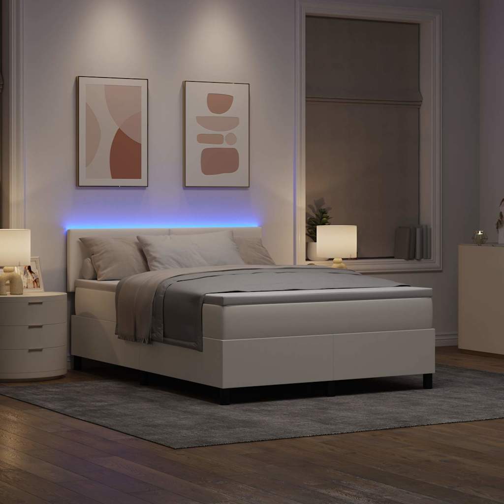 LED Box Spring Bed Crème en Wit 160 x 200 cm Katoen Stof is nu te koop bij PeponiXL, paradijselijk wonen!