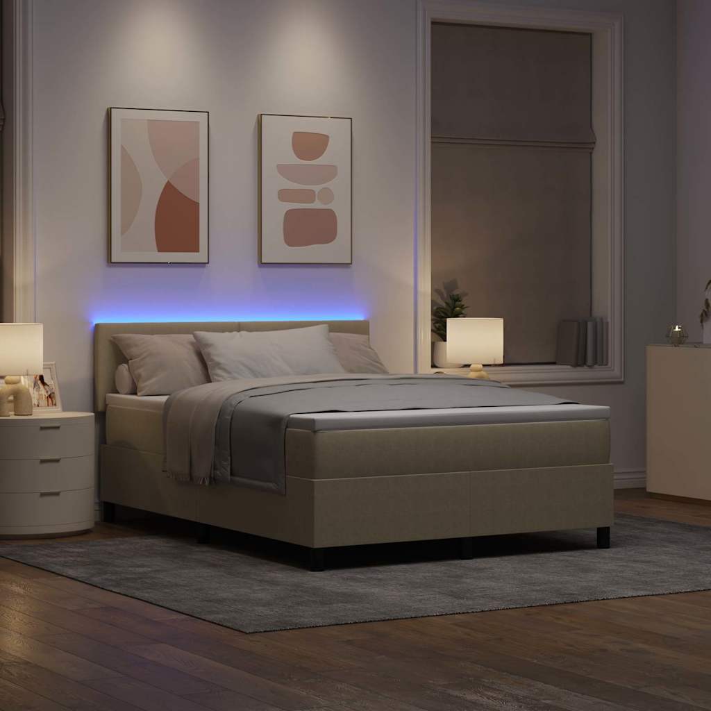 LED Box Spring Bed Lichtgrijs en wit. 160 x 200 cm Katoen Stof