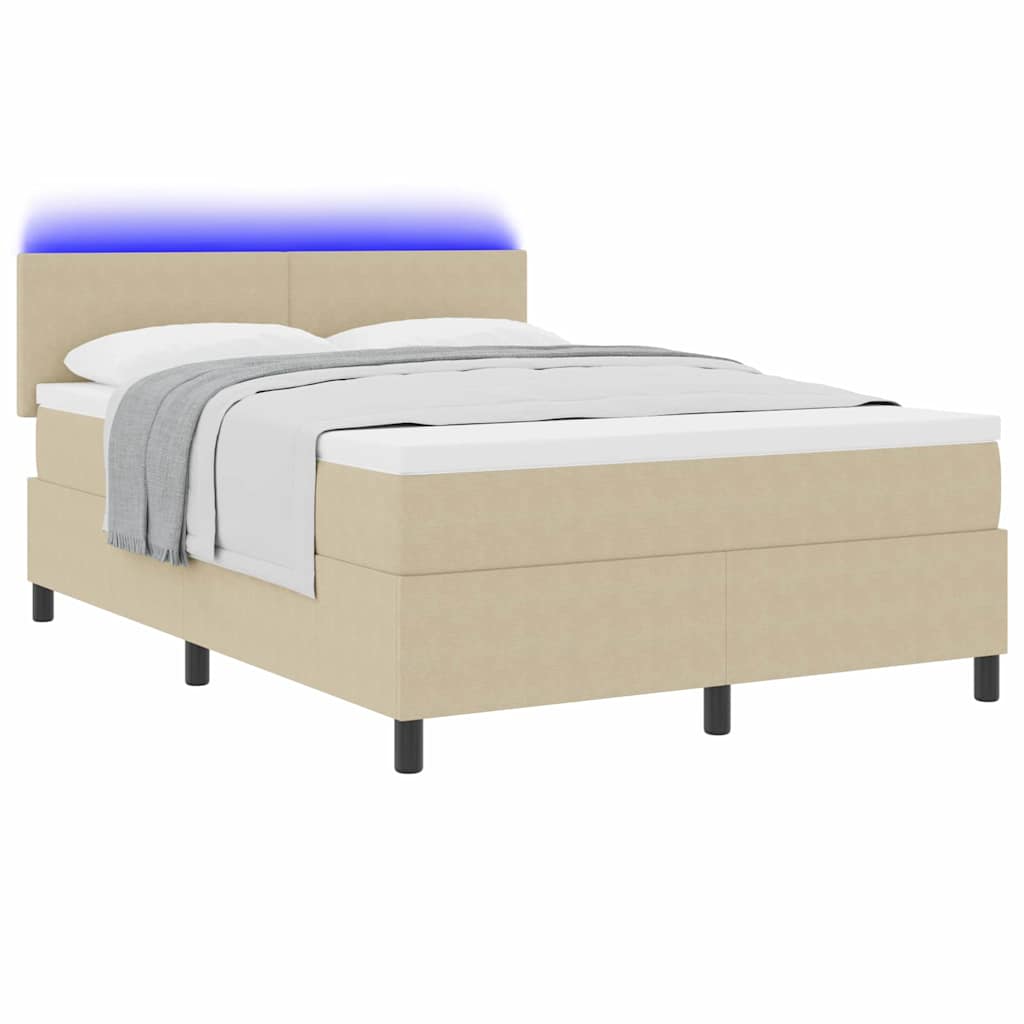 LED Box Spring Bed Lichtgrijs en wit. 160 x 200 cm Katoen Stof