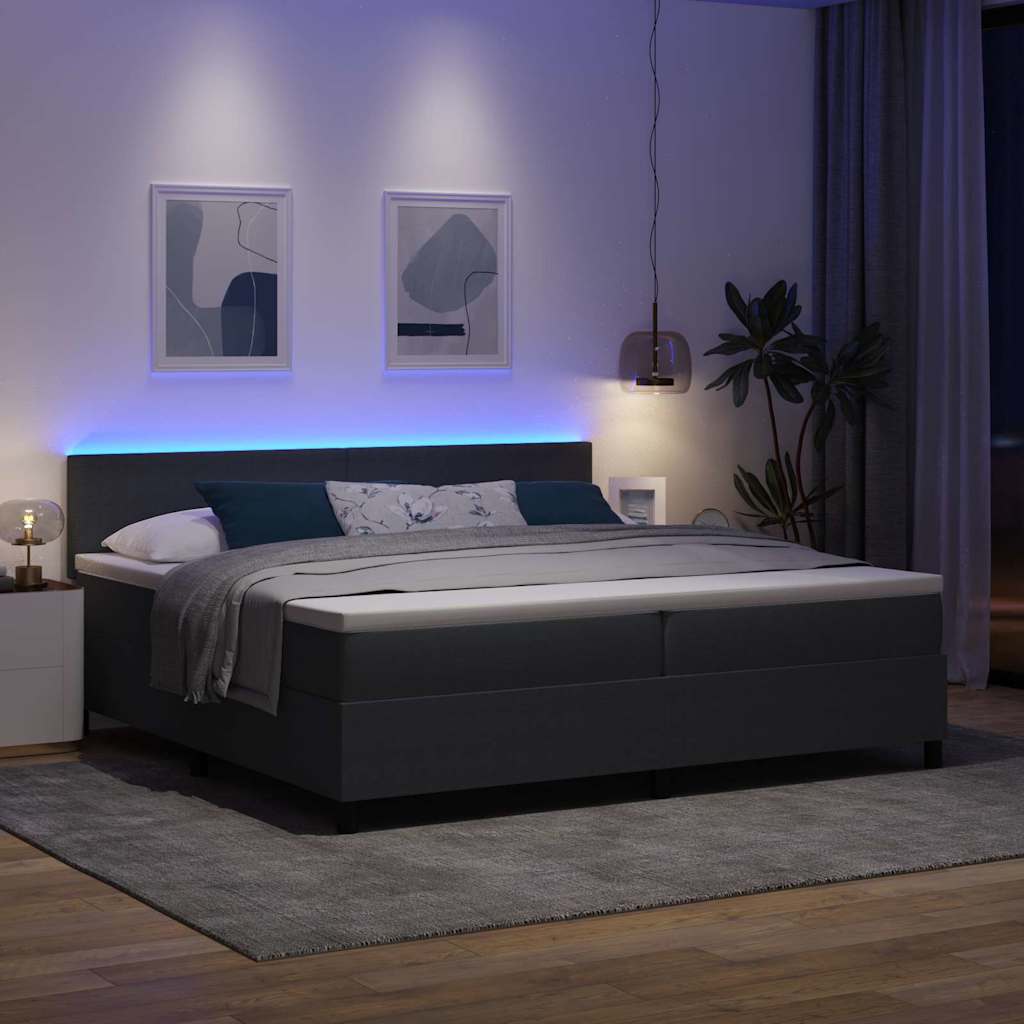 LED Box Spring Bed Donkergrijs en Wit 200 x 200 cm Katoen Stof is nu te koop bij PeponiXL, paradijselijk wonen!