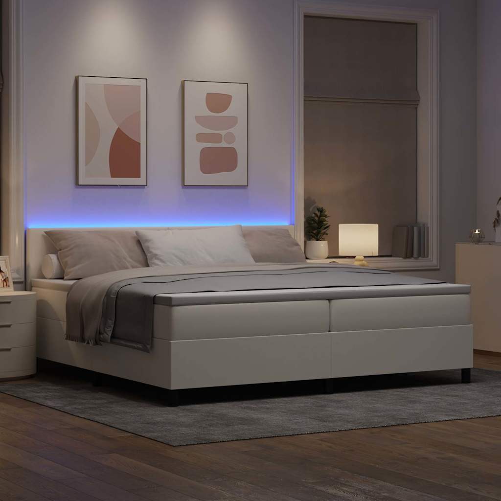 LED Box Spring Bed Crème en Wit 200 x 200 cm Katoen Stof is nu te koop bij PeponiXL, paradijselijk wonen!