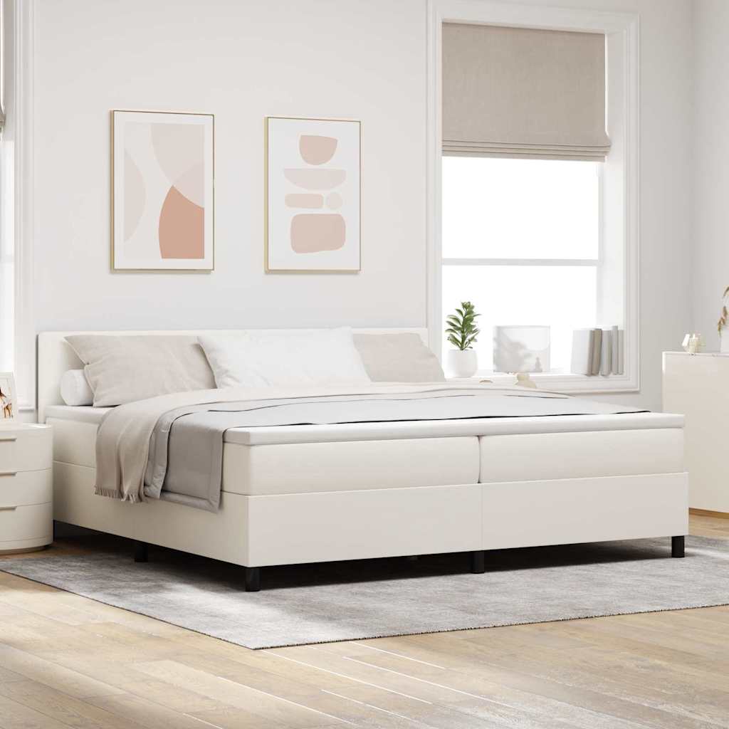 LED Box Spring Bed Crème en Wit 200 x 200 cm Katoen Stof is nu te koop bij PeponiXL, paradijselijk wonen!