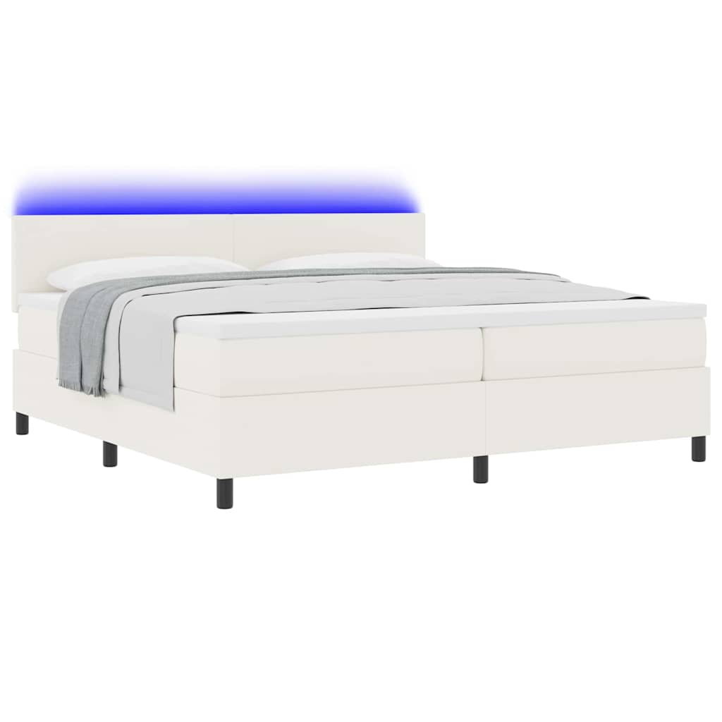 LED Box Spring Bed Crème en Wit 200 x 200 cm Katoen Stof is nu te koop bij PeponiXL, paradijselijk wonen!