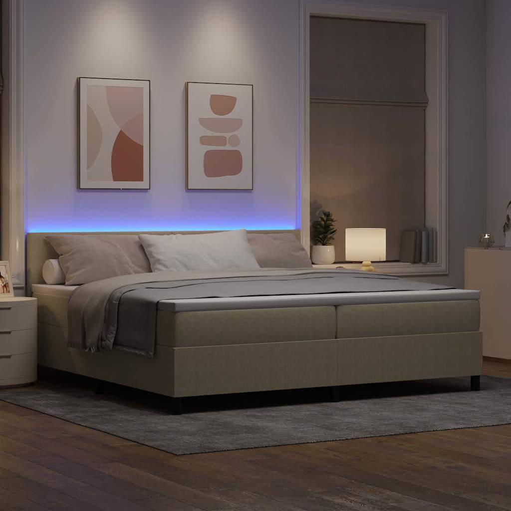 LED Box Spring Bed Lichtgrijs en wit. 200 x 200 cm Katoen Stof is nu te koop bij PeponiXL, paradijselijk wonen!