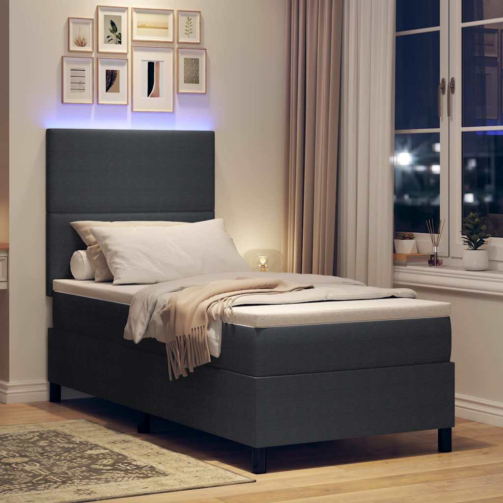 LED Box Spring Bed Donkergrijs en Wit 80 x 200 cm Katoen Stof is nu te koop bij PeponiXL, paradijselijk wonen!