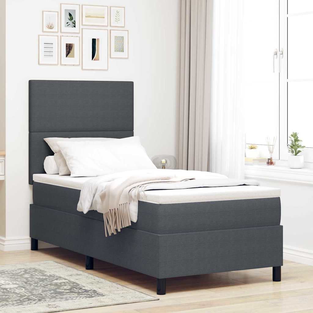 LED Box Spring Bed Donkergrijs en Wit 80 x 200 cm Katoen Stof is nu te koop bij PeponiXL, paradijselijk wonen!