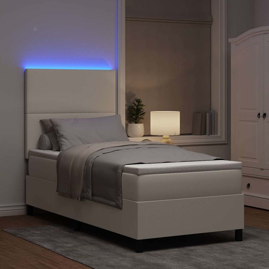 LED Box Spring Bed Crème en Wit 80 x 200 cm Katoen Stof is nu te koop bij PeponiXL, paradijselijk wonen!