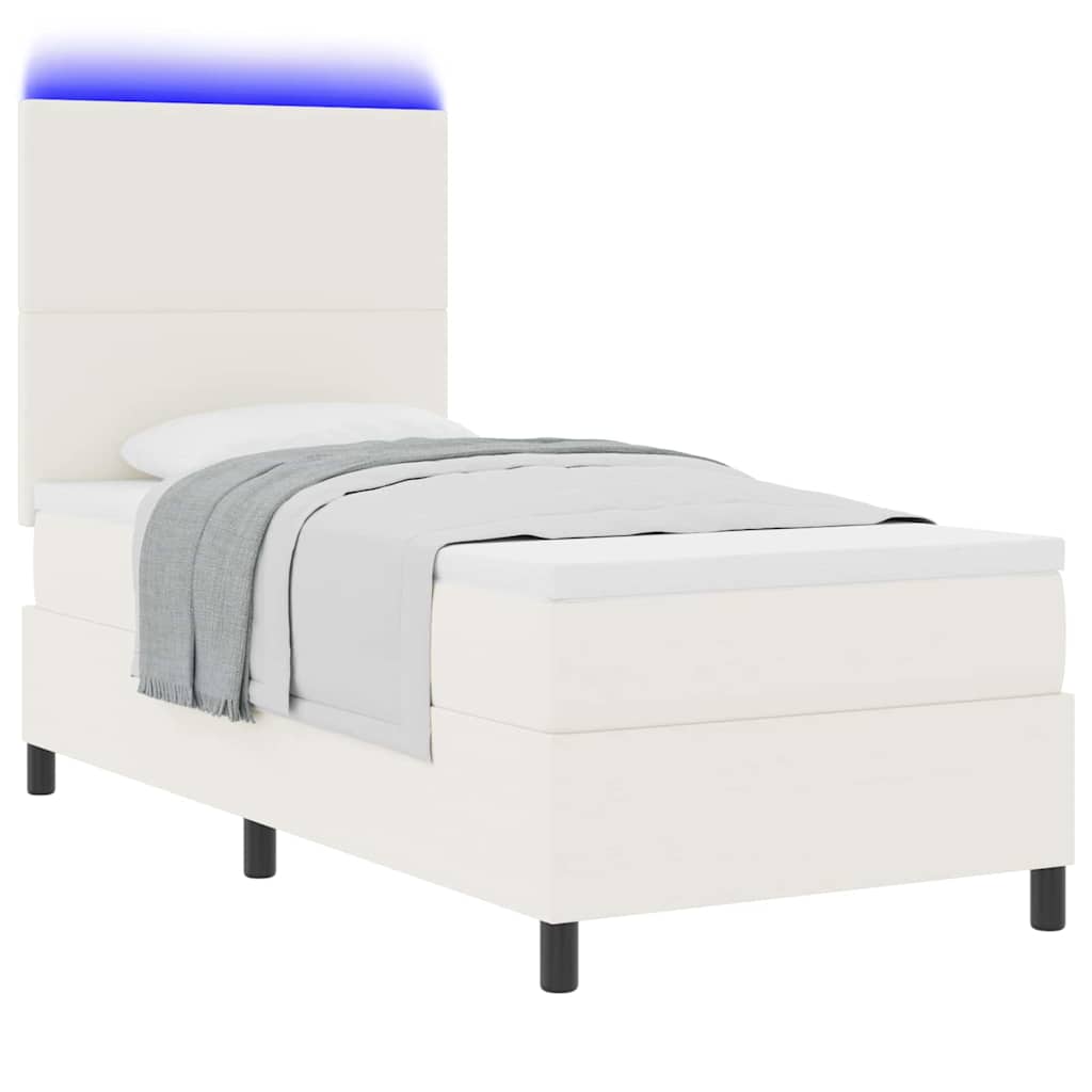 LED Box Spring Bed Crème en Wit 80 x 200 cm Katoen Stof is nu te koop bij PeponiXL, paradijselijk wonen!