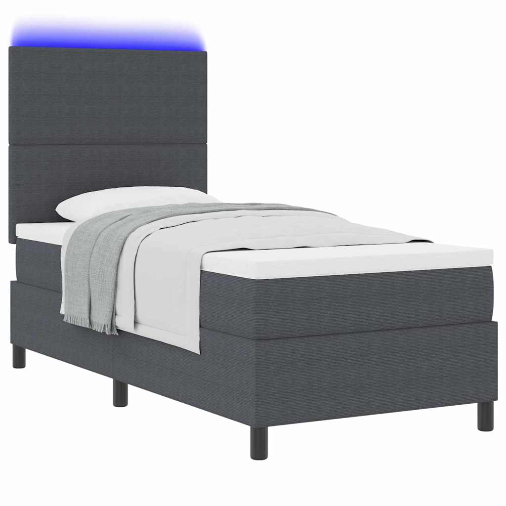 LED Box Spring Bed Donkergrijs en Wit 100 x 200 cm Katoen Stof is nu te koop bij PeponiXL, paradijselijk wonen!