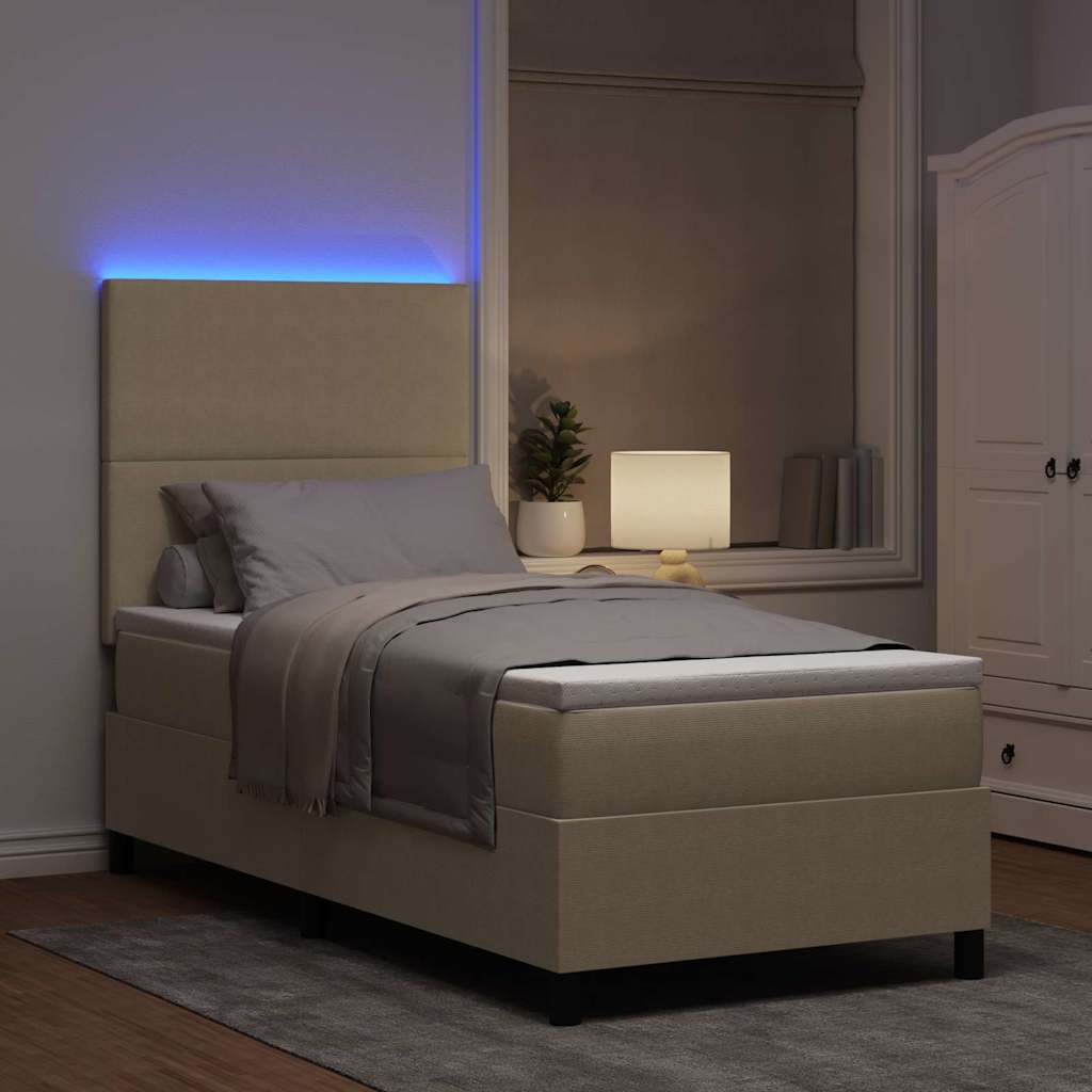 LED Box Spring Bed Lichtgrijs en wit. 100 x 200 cm Katoen Stof is nu te koop bij PeponiXL, paradijselijk wonen!