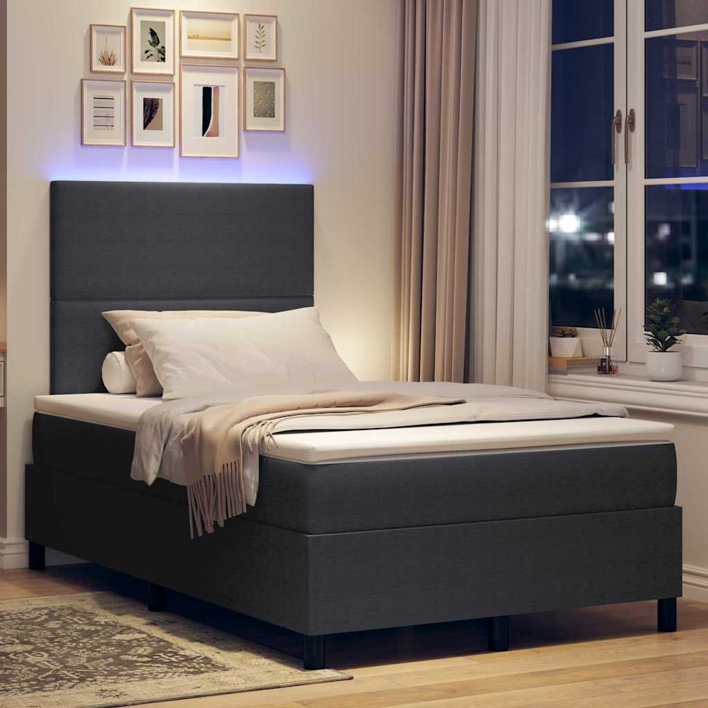 LED Box Spring Bed Donkergrijs en Wit 120 x 190 cm Katoen Stof is nu te koop bij PeponiXL, paradijselijk wonen!