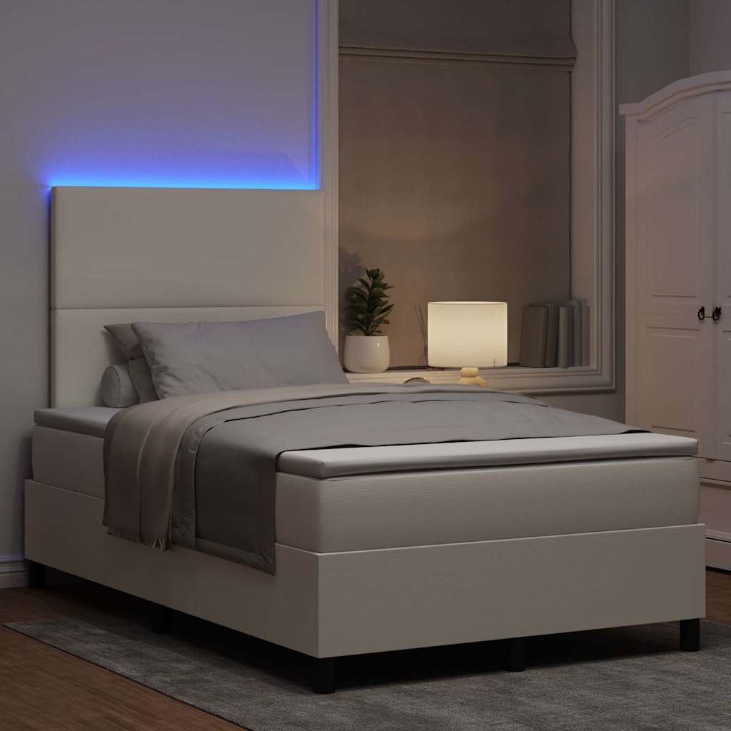 LED Box Spring Bed Crème en Wit 120 x 200 cm Katoen Stof is nu te koop bij PeponiXL, paradijselijk wonen!