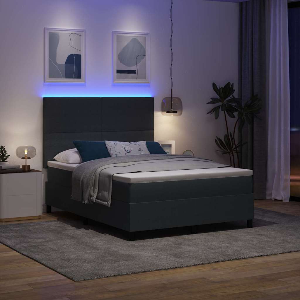 LED Box Spring Bed Donkergrijs en Wit 140 x 200 cm Katoen Stof is nu te koop bij PeponiXL, paradijselijk wonen!