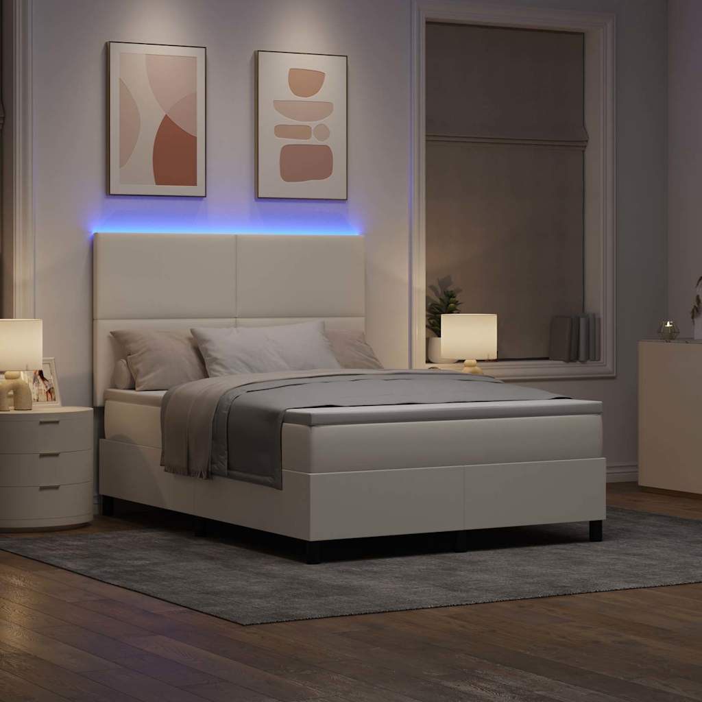 LED Box Spring Bed Crème en Wit 160 x 200 cm Katoen Stof is nu te koop bij PeponiXL, paradijselijk wonen!