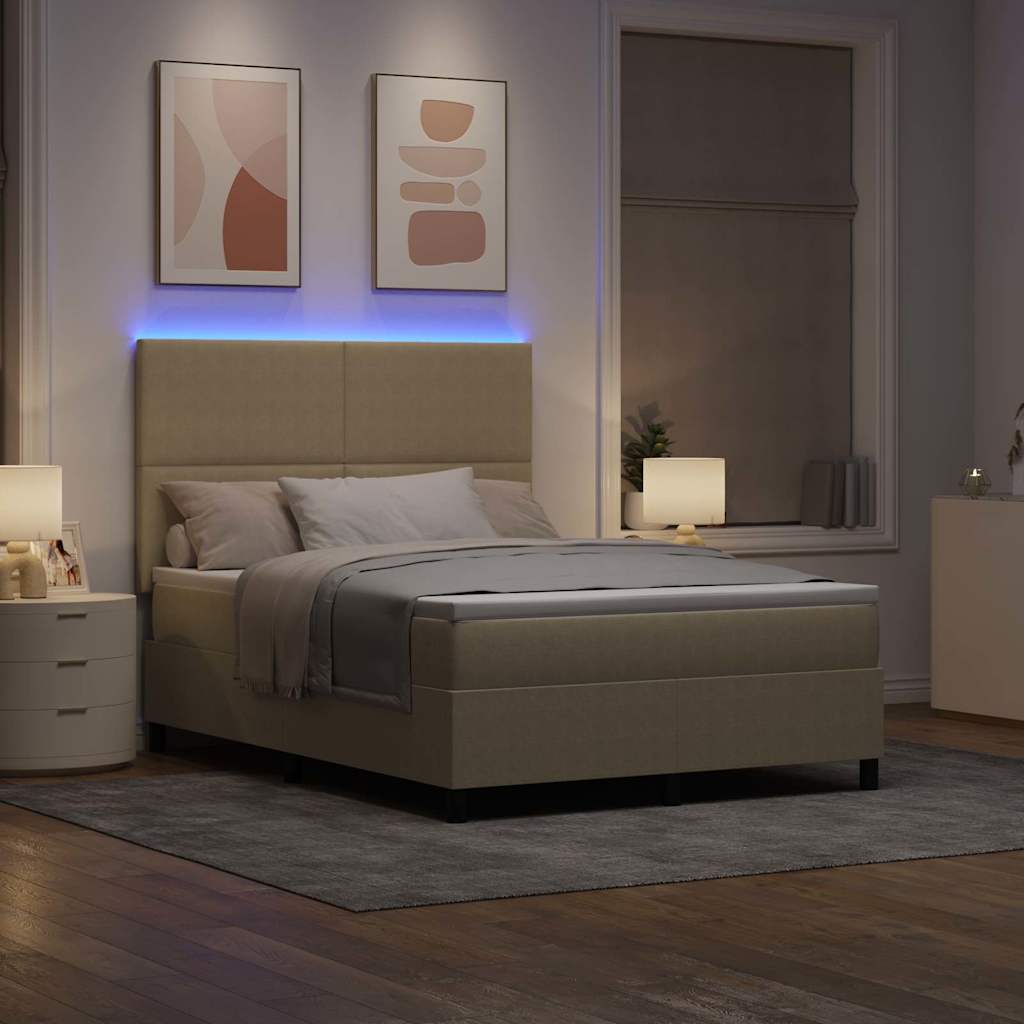 LED Box Spring Bed Lichtgrijs en wit. 160 x 200 cm Katoen Stof
