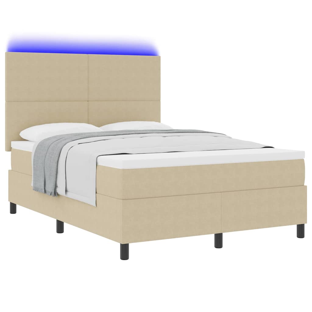 LED Box Spring Bed Lichtgrijs en wit. 160 x 200 cm Katoen Stof