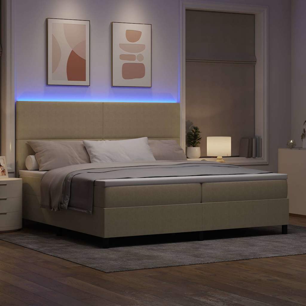 LED Box Spring Bed Lichtgrijs en wit. 200 x 200 cm Katoen Stof is nu te koop bij PeponiXL, paradijselijk wonen!