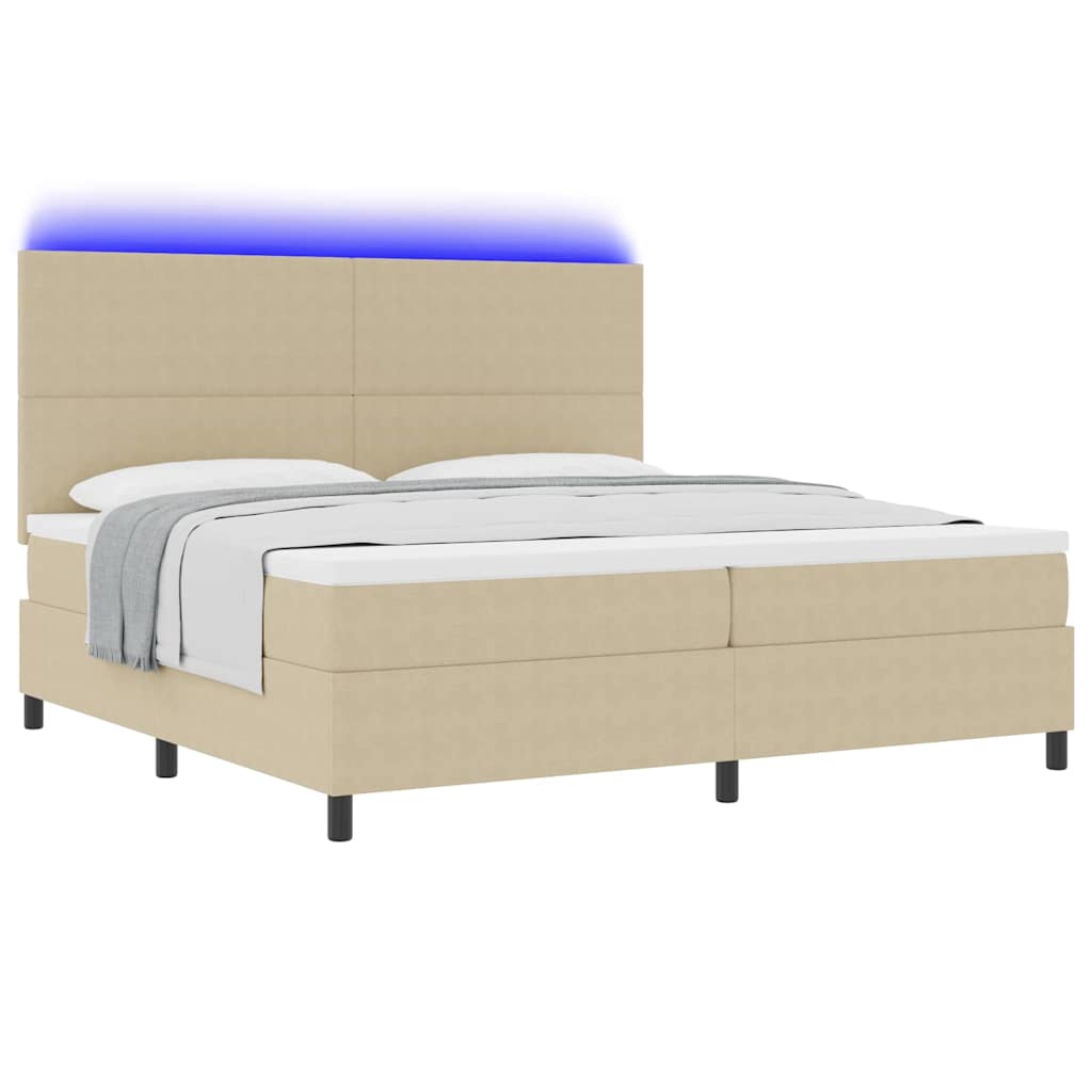 LED Box Spring Bed Lichtgrijs en wit. 200 x 200 cm Katoen Stof is nu te koop bij PeponiXL, paradijselijk wonen!