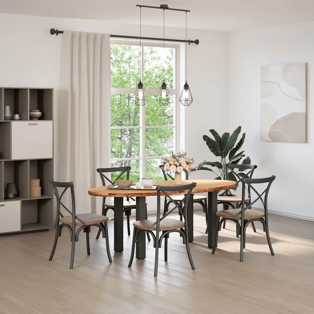 Eettafel 200x100x74 cm ovaal massief eikenhout lichtbruin is nu te koop bij PeponiXL, paradijselijk wonen!