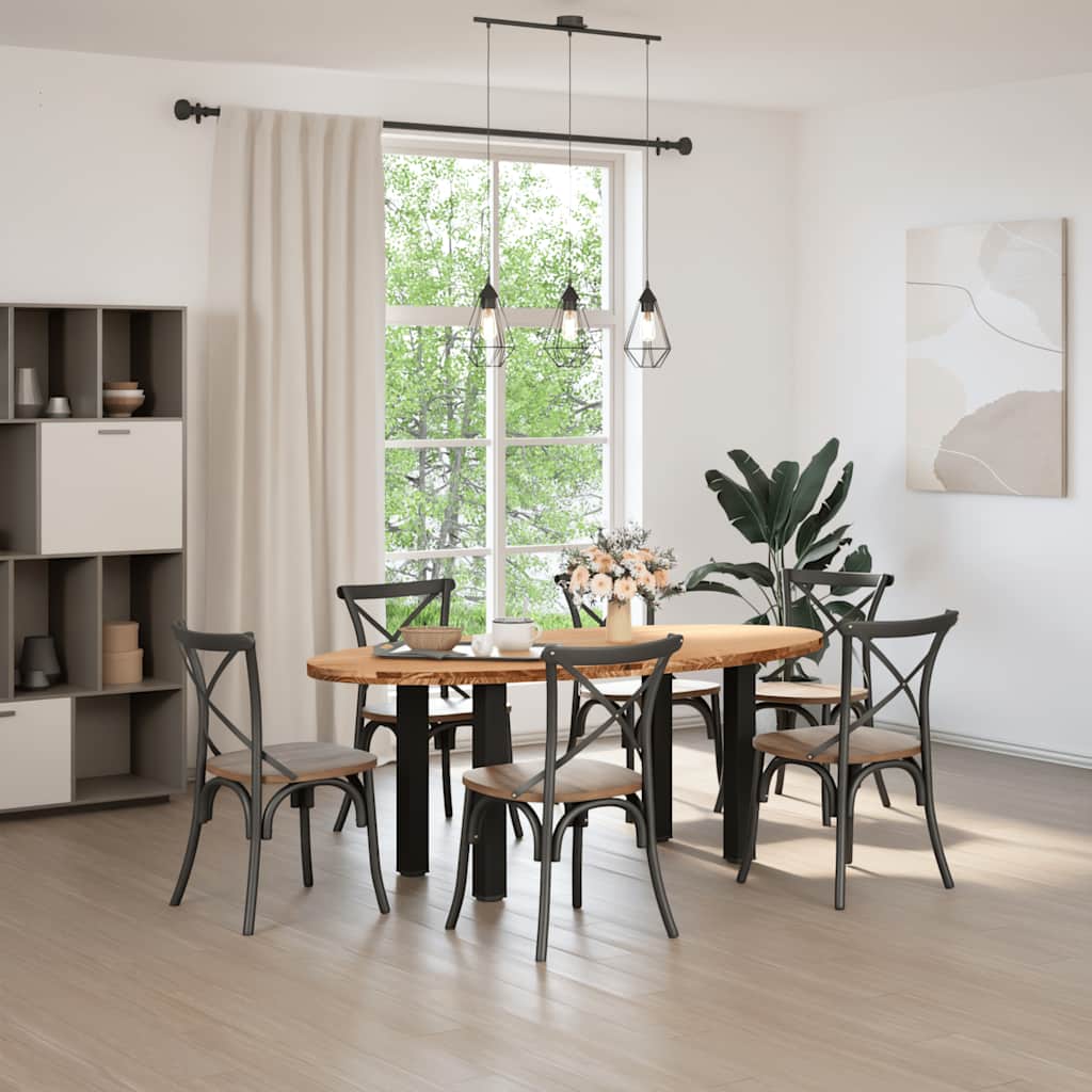 Eettafel 200x100x74 cm ovaal massief eikenhout lichtbruin is nu te koop bij PeponiXL, paradijselijk wonen!